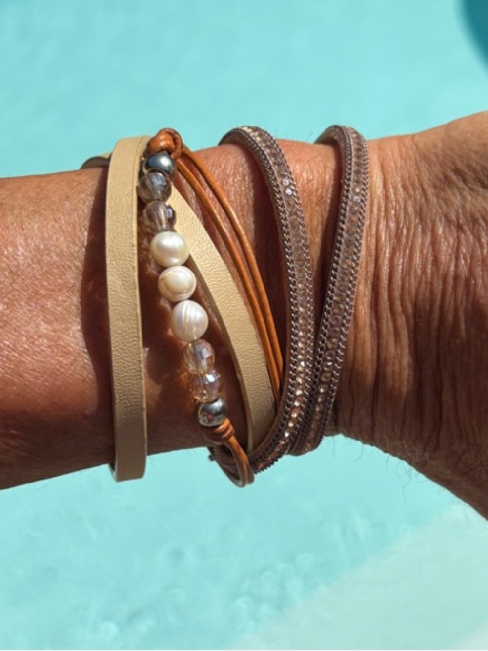 Vintage Park Lane Layered Leather and Bead Wrap Bracelet - Neutral Tones